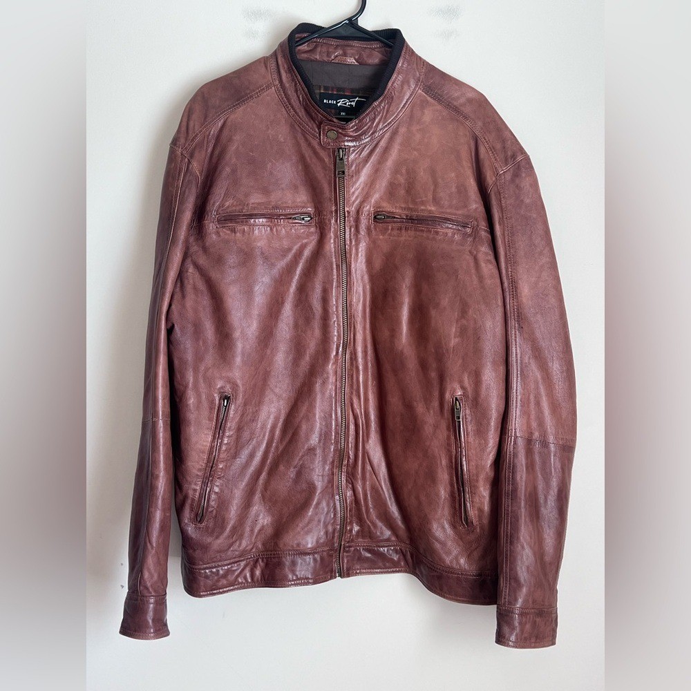 Vtg Black Rivet Men's Leather Jacket Cognac Brown Motorcycle Moto Insulated XXL
