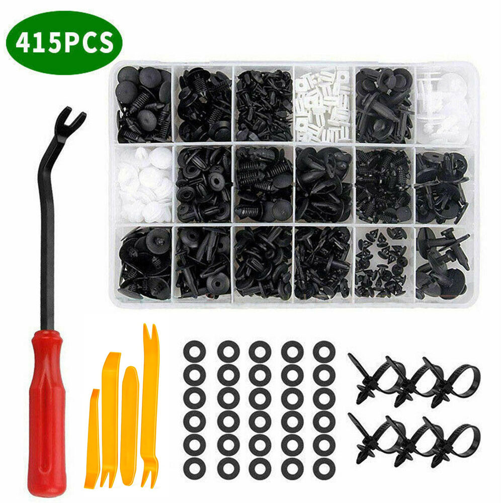 415 PCS Clips Bumper Car Hole Plastic Rivets Fender Fastener Pin Push Black EOL