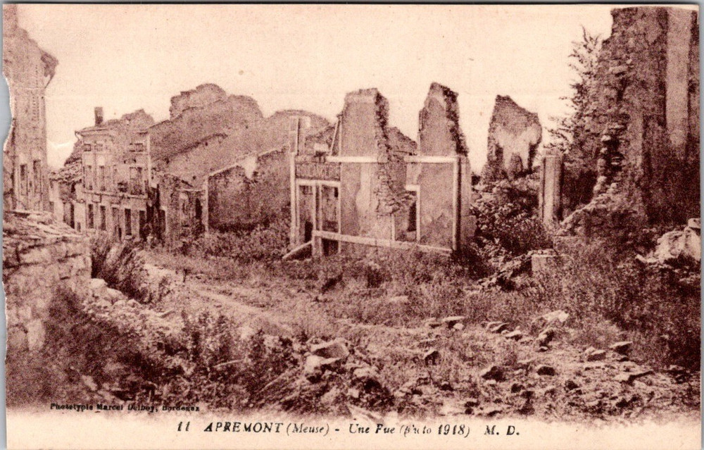 Apremont Meuse WWI Ruined Street France Collotype Postcard 1918 Delboy