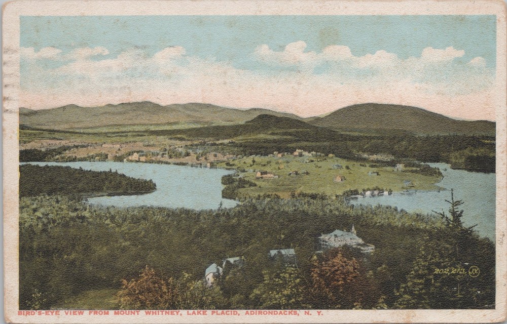 Lake Placid New York~Birdseye View @ Mount Whitney~Vintage Postcard