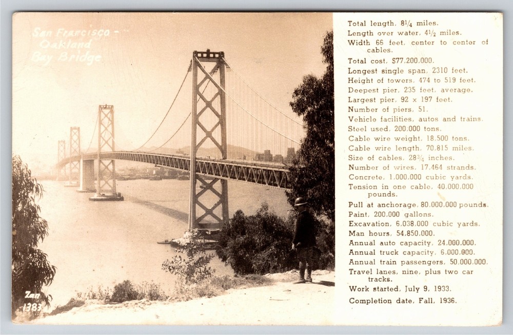 RPPC~California~San Francisco-Oakland Bay Bridge Built 1936~Real Photo Postcard