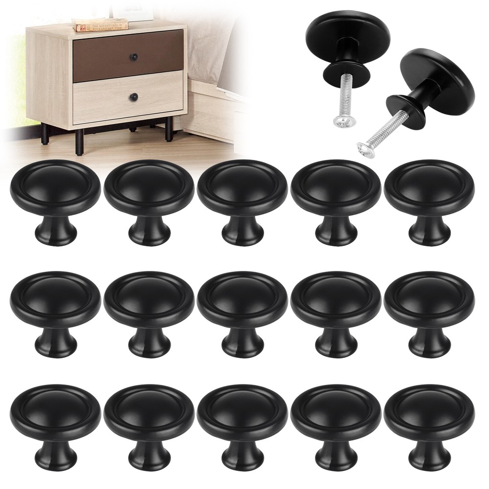 Lot of 15 Black Cabinet Knobs Drawer Kitchen Dresser Furniture Door Handle Pulls