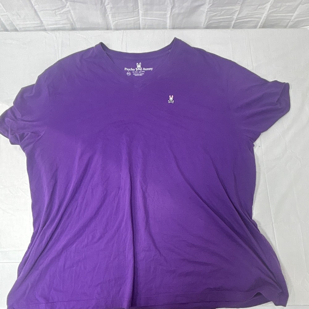 Psycho Bunny Purple Pima Cotton V-Neck Logo Short Sleeve Men's T-Shirt 5XL