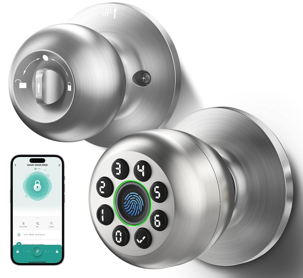Smart Fingerprint Keyless Entry Door Knob Lock with Handle