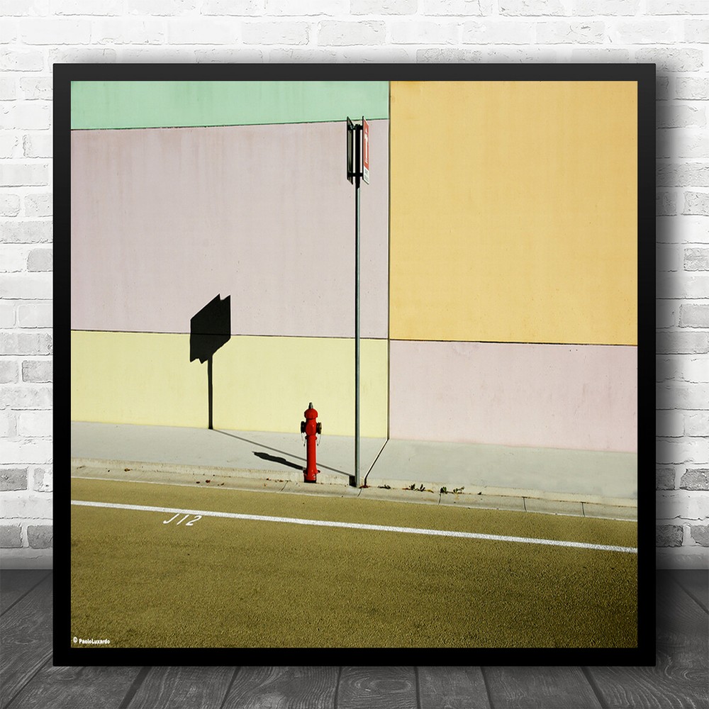Pastel Colors Abstract Fire Post Red Street Road Sign Facade Square Art Print