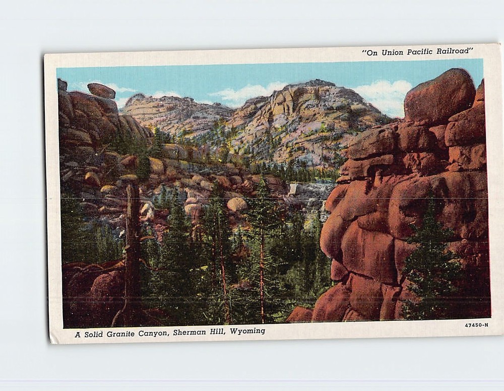 Postcard On Union Pacific Railroad Solid Granite Canyon Sherman Hill Wyoming USA