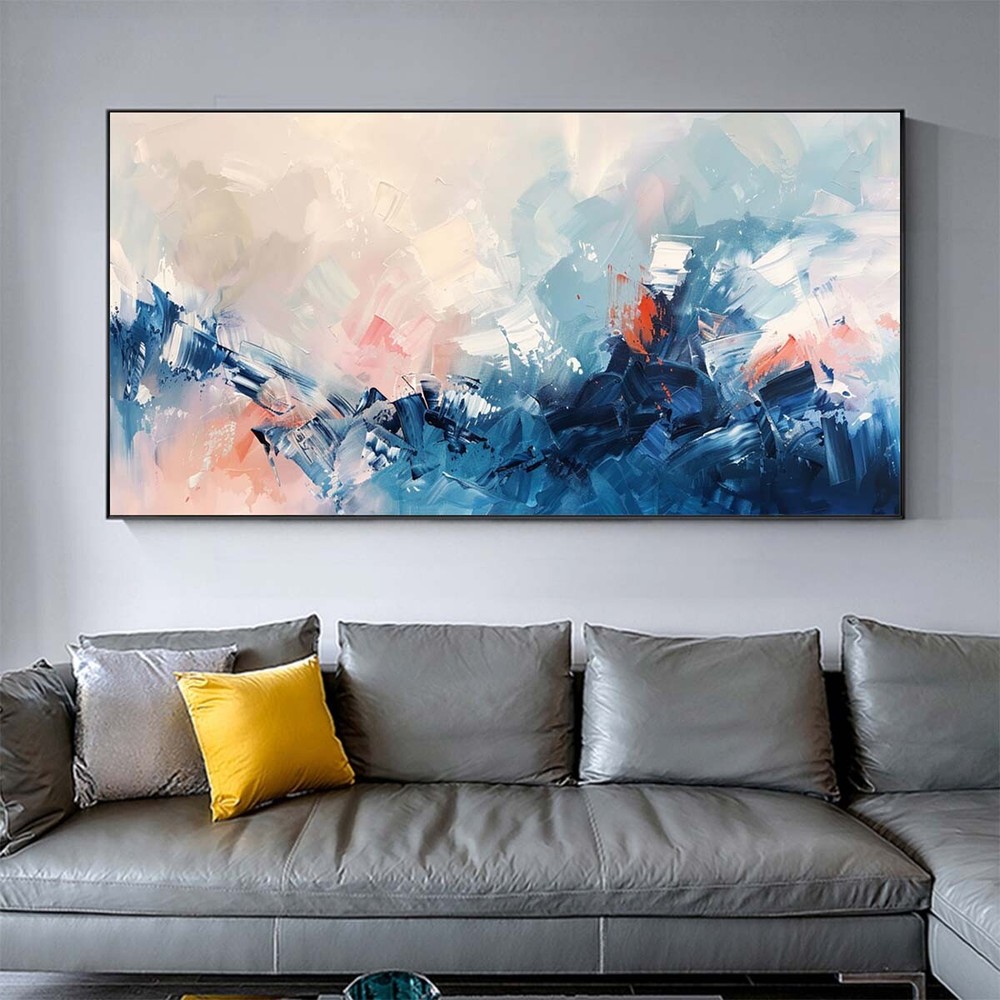 Handpainted Blue Abstract Oil Painting On Canvas Wall Art Pictures Home Decor