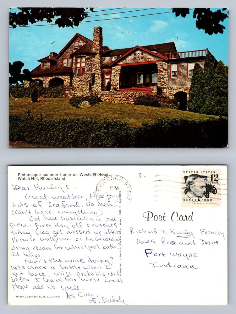 Watch Hill, RI-Rhode Island Stone House on Westerly Rd PC Vintage c1962 Postcard