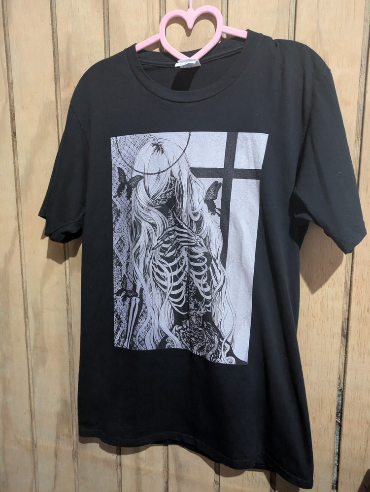 Black Short Sleeve T-Shirt Emo Grunge Size Small Graphic Tee Unisex Adult