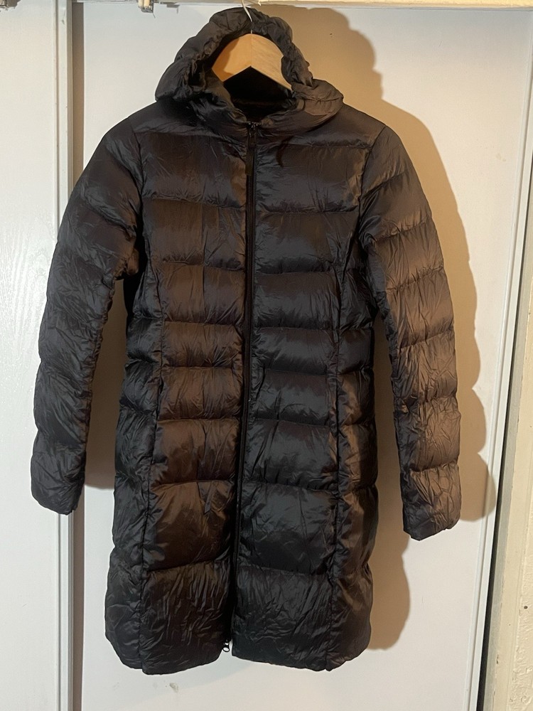 Uniqlo Womens Jacket XS Black Full Zip Down Filled Long Puffer