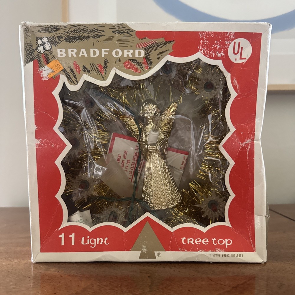 Vtg Retro Bradford Gold Garland Lighted Christmas Tree Topper Wall Decor Angel