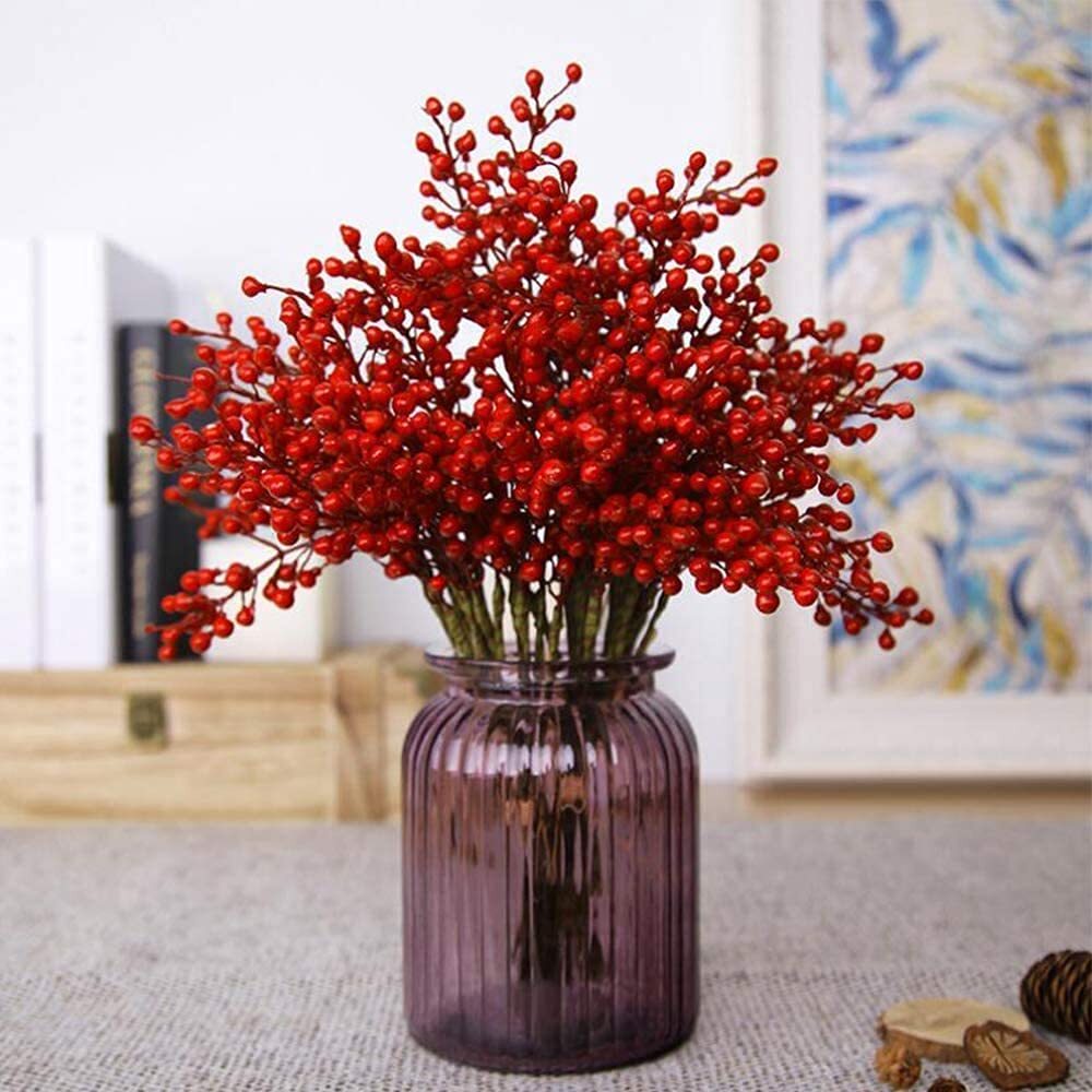 tArtificial Red Berry,8 Pack Holly Christmas Berries Stems for Christmas Tree...