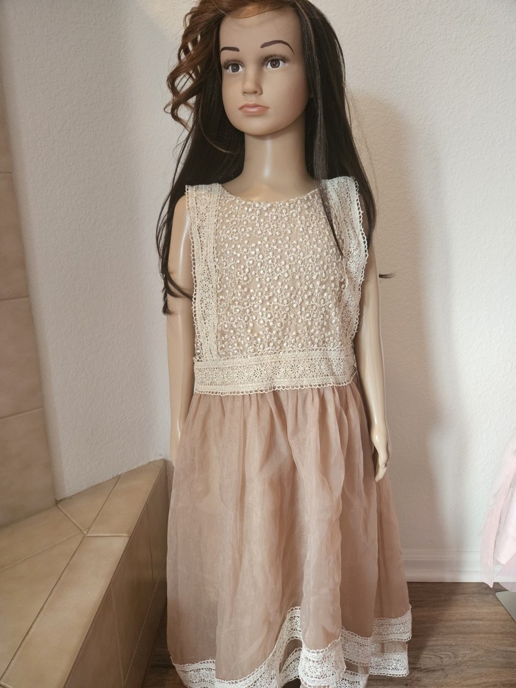 Trish Scully Child Girls A-Line Long Beige Ivory Lace Sleeveless Dress Size 10