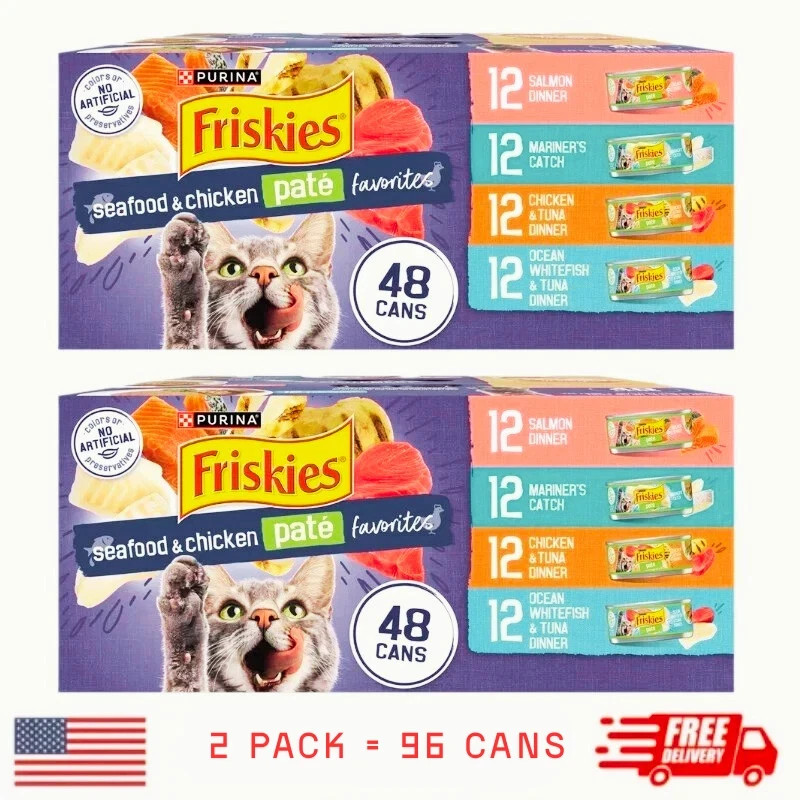 Purina Friskies Pate Seafood&Chicken Variety Pack, Wet Cat Food, 5.5 oz, 96 Pack