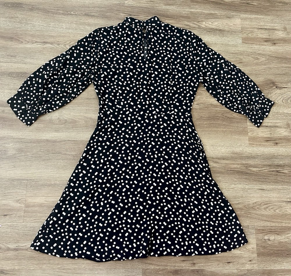 Zara Basic Denim Z1975 Black and White Polka Dot Dress EUC M Long Sleeve