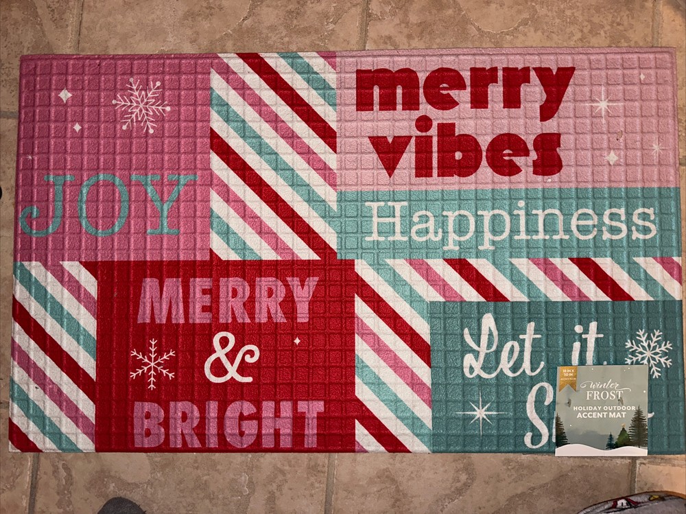 Pink Christmas Merry Outdoor Accent Rug Decor Holiday Pinkmas Floor Mat Doormat-image