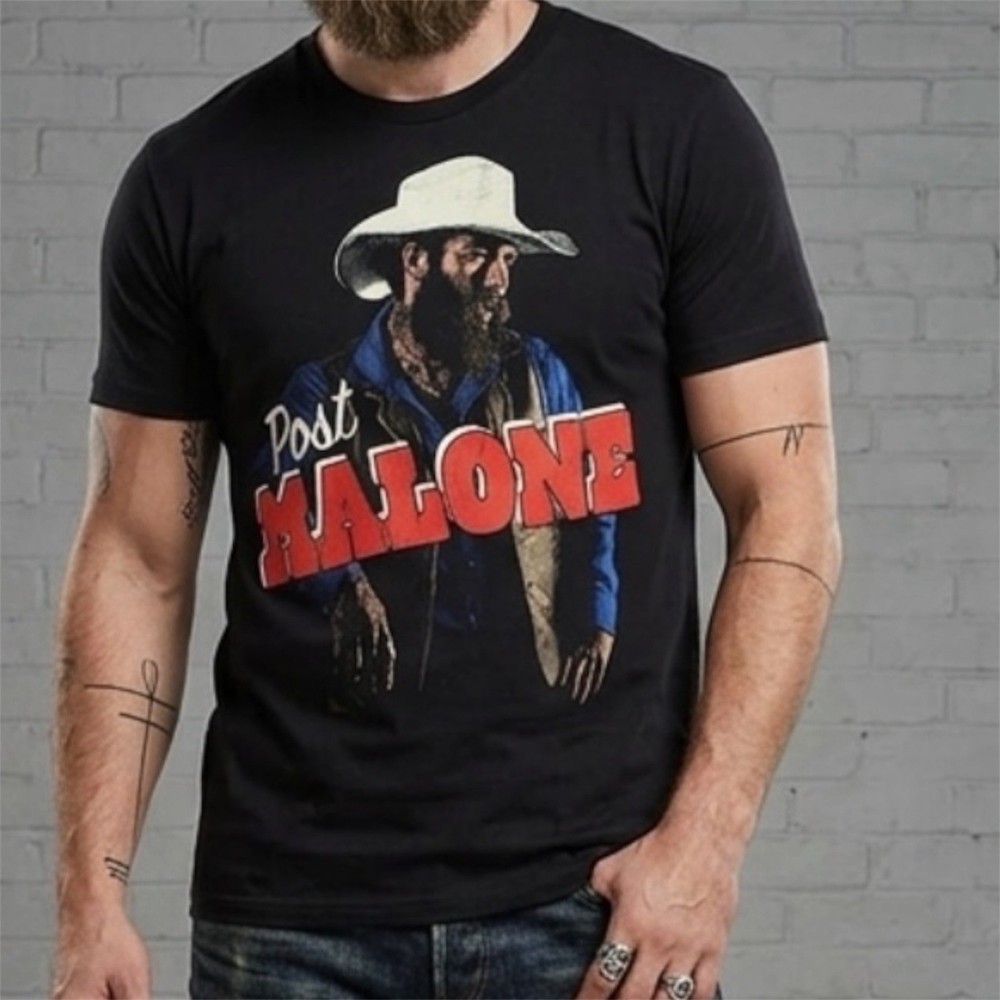 Post Malone Cowboy Tour T-Shirt Mens L Posty Co Black Cowboy Graphic Tee New