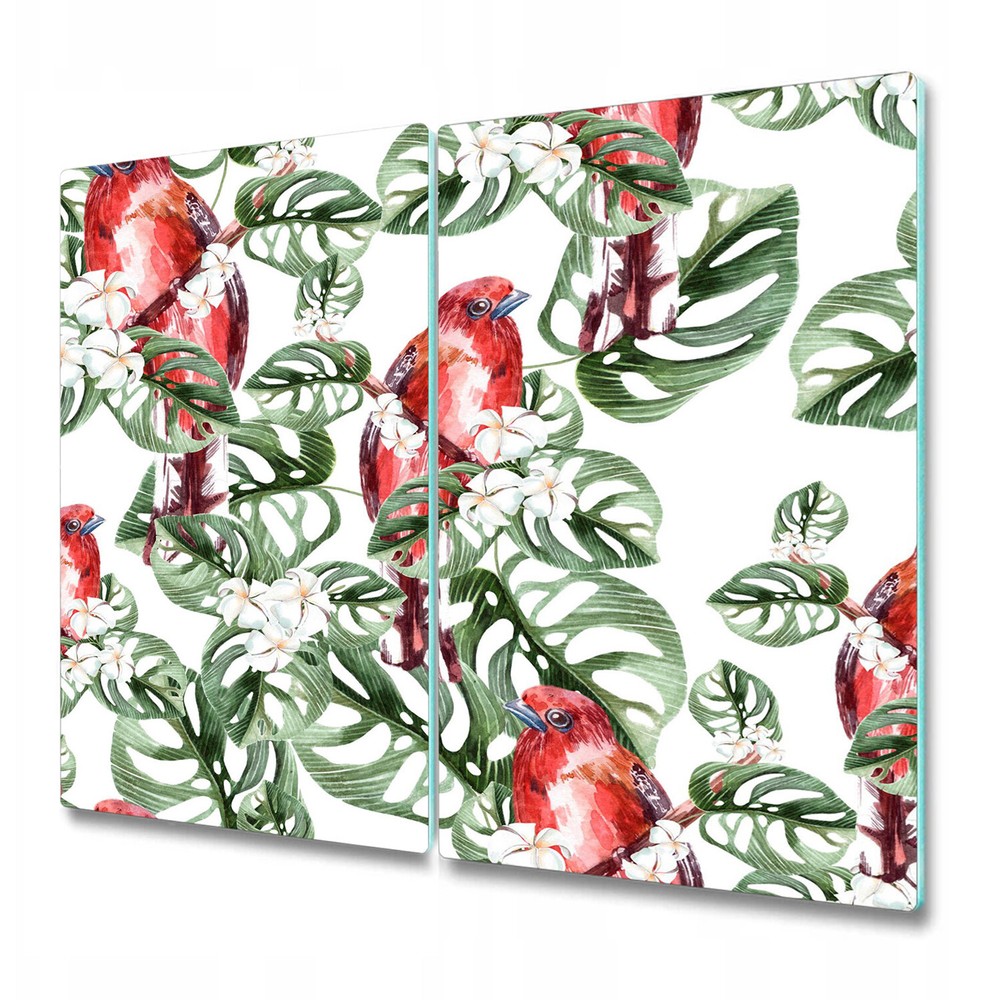 Glass Kitchen Chopping Board Jungle Parrot Green leaves tropical home 2x30x52