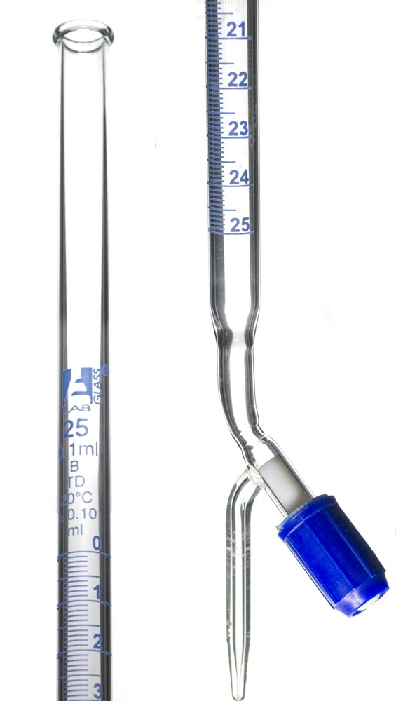 Precision Class B Borosilicate Burette 25mL 0.1mL Graduations PTFE Stopcock