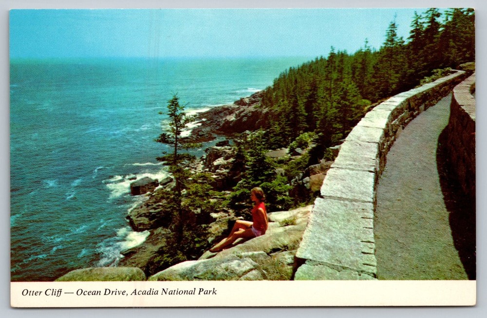 Otter Cliff Ocean Drive Acadia National Park Maine Vintage Postcard-image