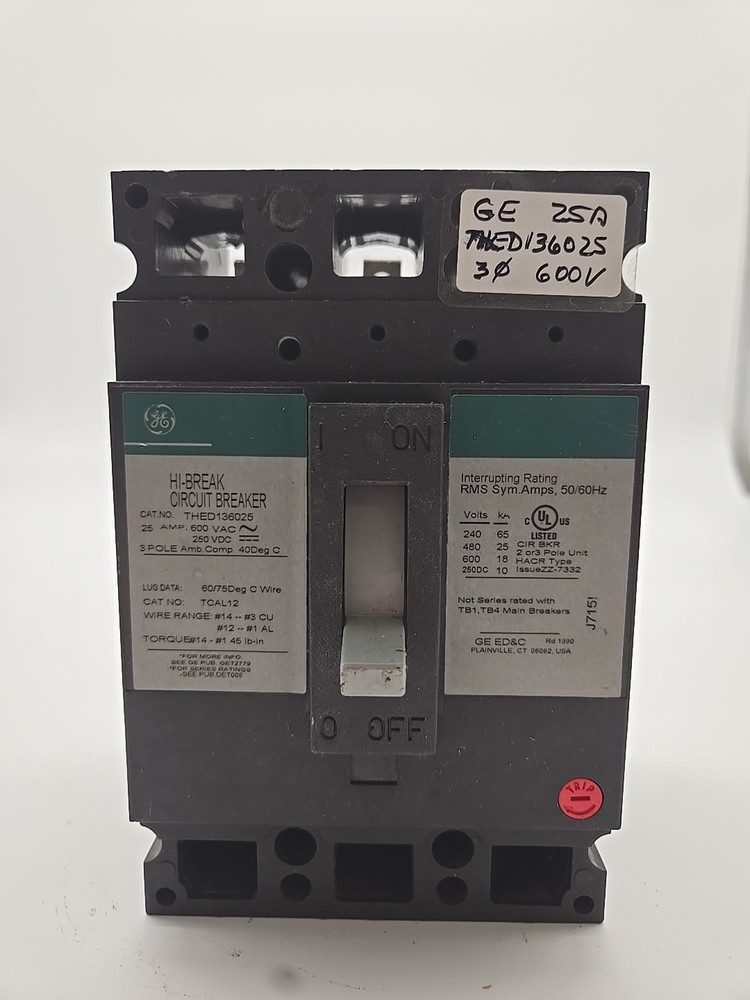 GE General Electric THED THED136025 3 Pole 25 Amp 600v Circuit Breaker