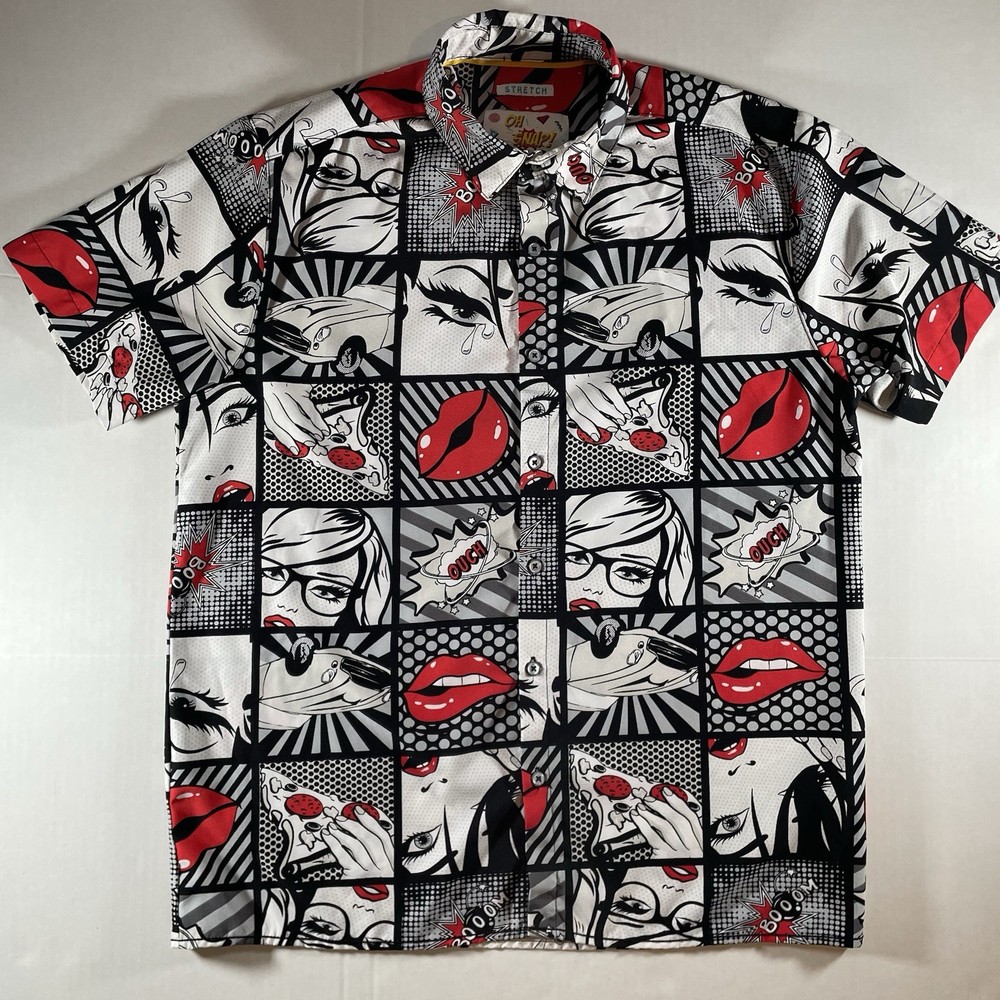 Oh Snap! Pop Art ComicStip Button-Up Shirt by Drill Clothing Co. Retro Style