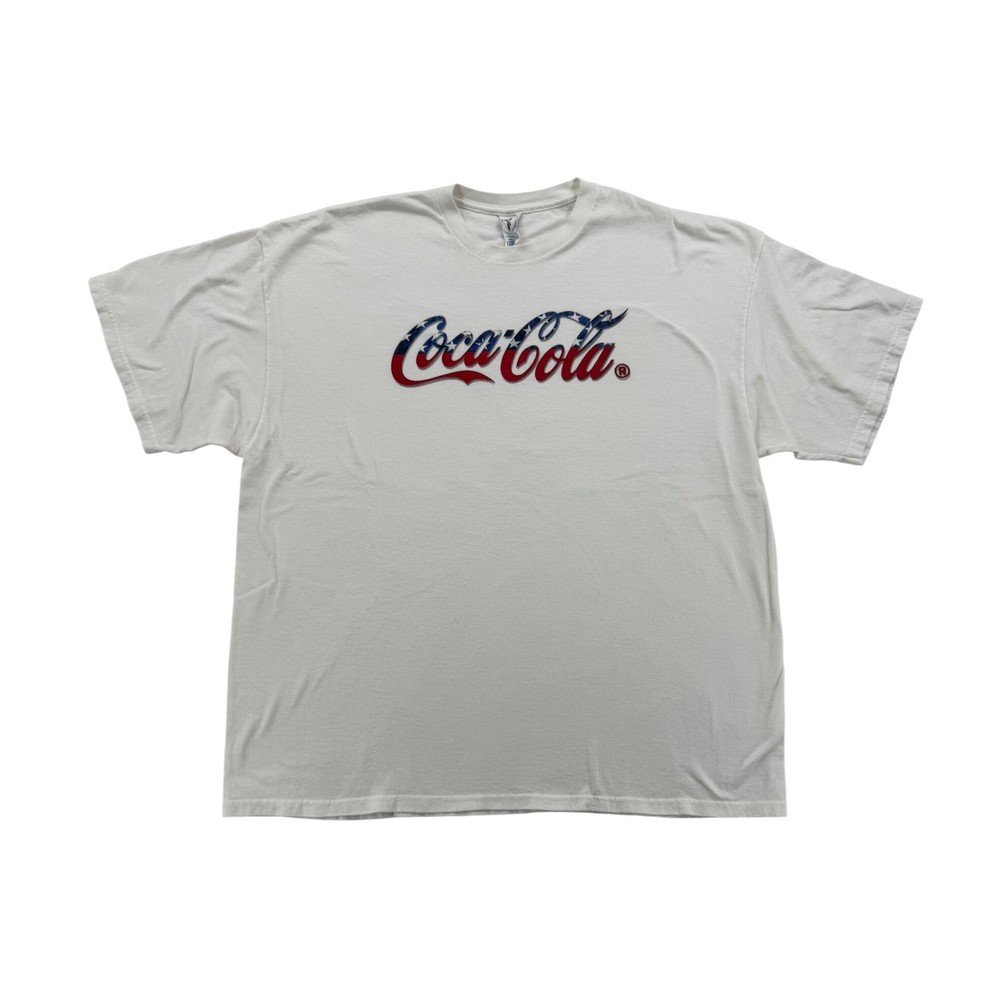 Coca-Cola Mens 3XL White T-Shirt American Flag Logo Delta Pro Weight Graphic Tee