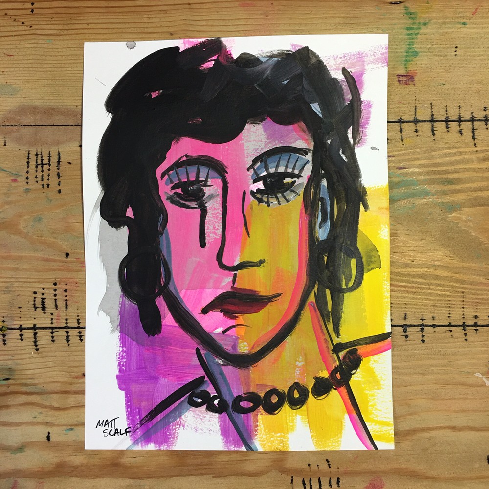 Matt Scalf 9x12 Face Abstract Woman Portrait Modern Decor Fine Art Neon Colorful