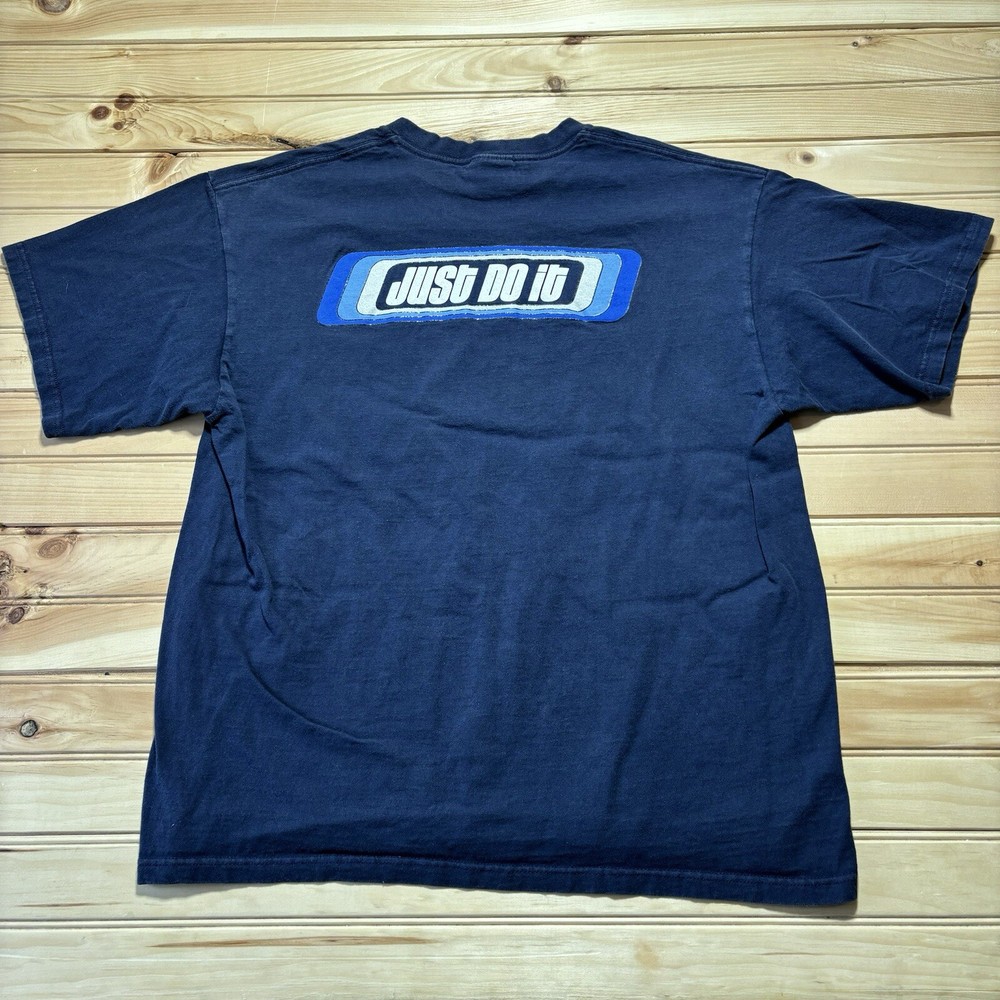 Vintage Y2K Nike Just Do It Athletics Blue Shirt Size Large Silver Grey Tag