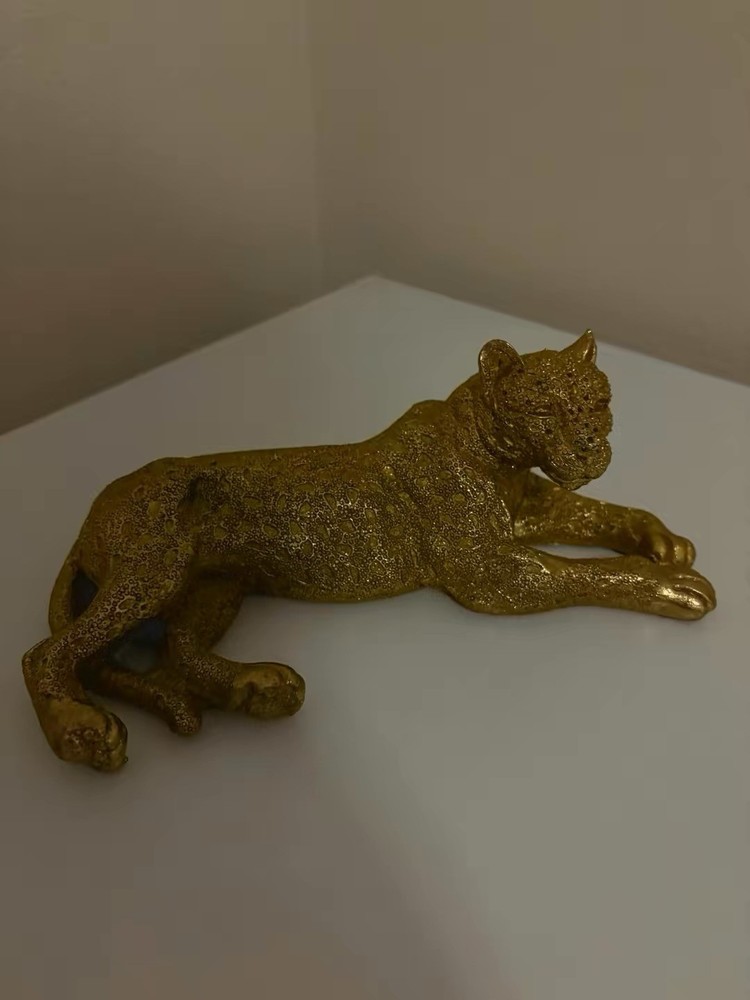 Gold Polished Metal Cheetah Figurine Sculpture Contemporary Animal Home Decor