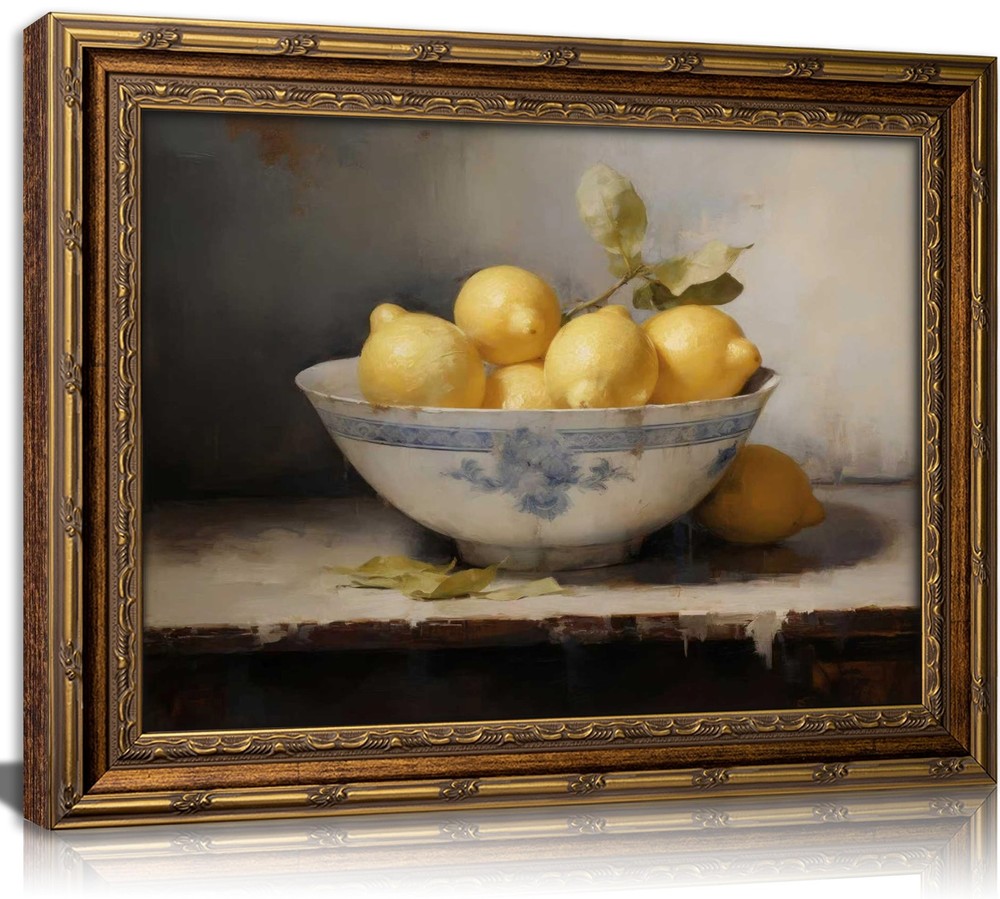 Vintage Gold Framed Kitchen Wall Art Rustic Farmhouse Painting Canvas Picture...