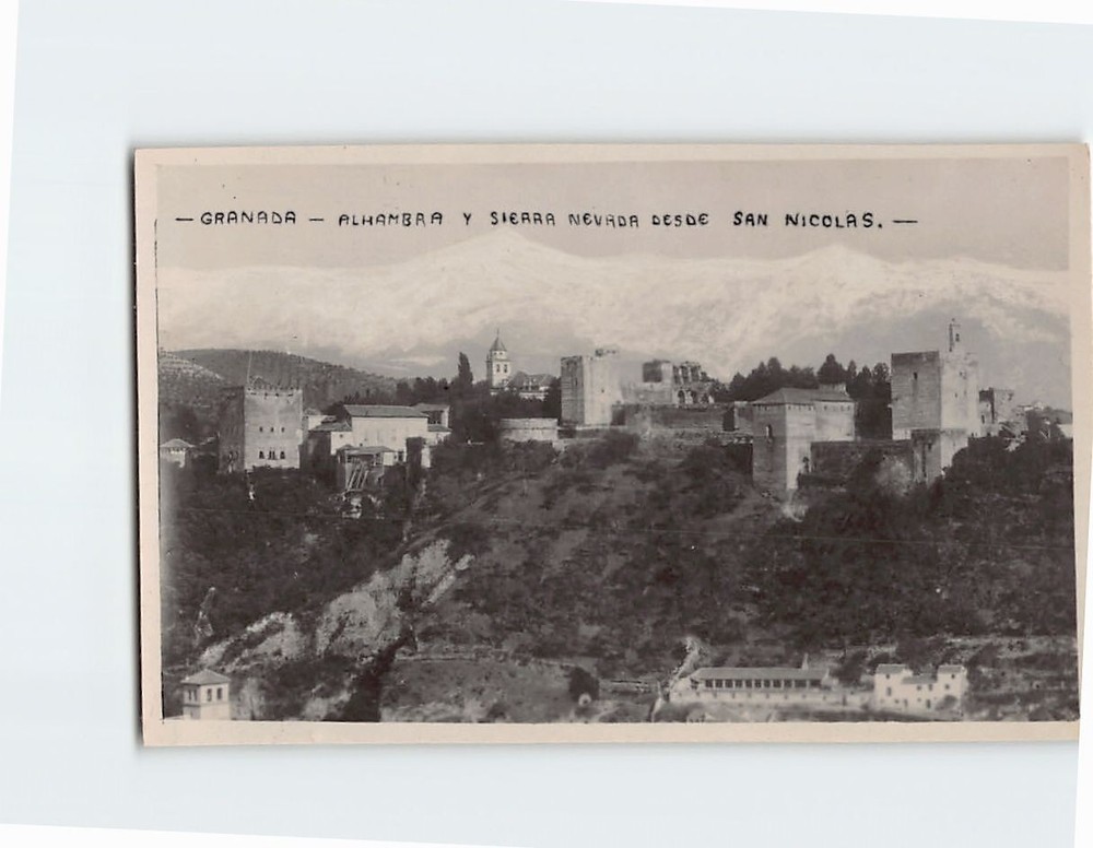Postcard Alhambra and Sierra Nevada Mountains Granada Spain