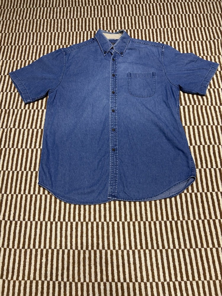 Vintage Y2K Saddlebred Denim Button Up Shirt Mens Large Short Sleeve