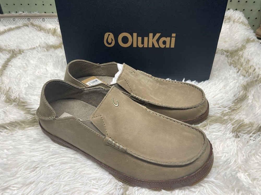 🧡Olukai Moloa Men's Size 10 Waxed Leather Slip-On Shoes -Clay / Toffee MSRP$140