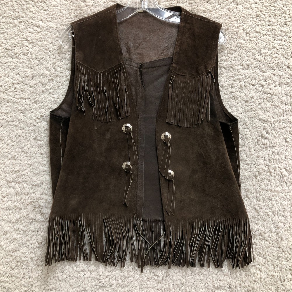 Oakbrook Sportswear Vest Large Brown Leather Western Waistcoat Fringed Womens L
