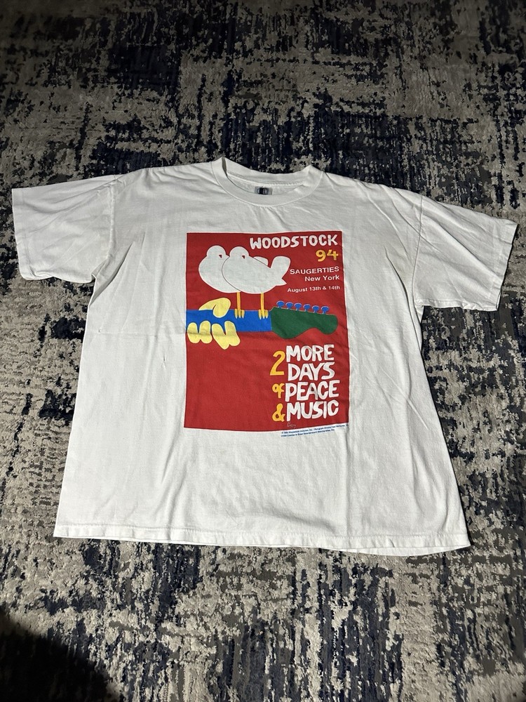 Vintage Woodstock 1994 Single Stitch Concert Tee Shirt White and Red Size XL 90s