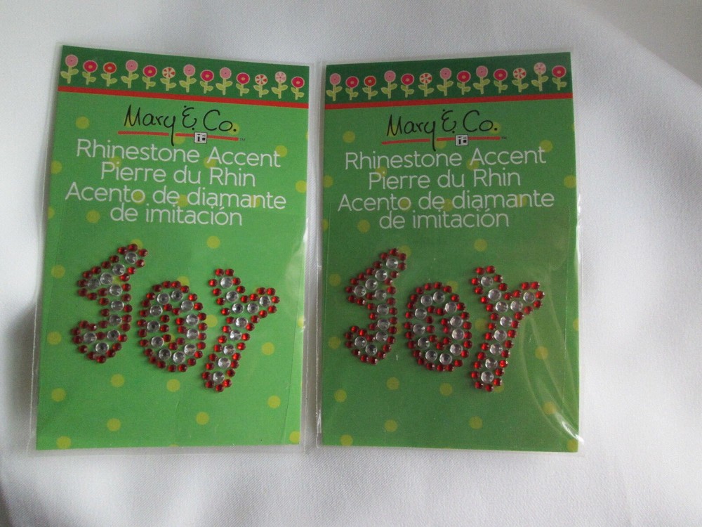 Lot of 6 Vintage Mary Engelbreit Rhinestone Accent Christmas Joy Stickers,  New-image