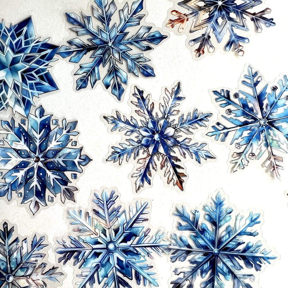 Blue Snowflake Stickers Silver Foil Junk Journal Collage Scrapbooking