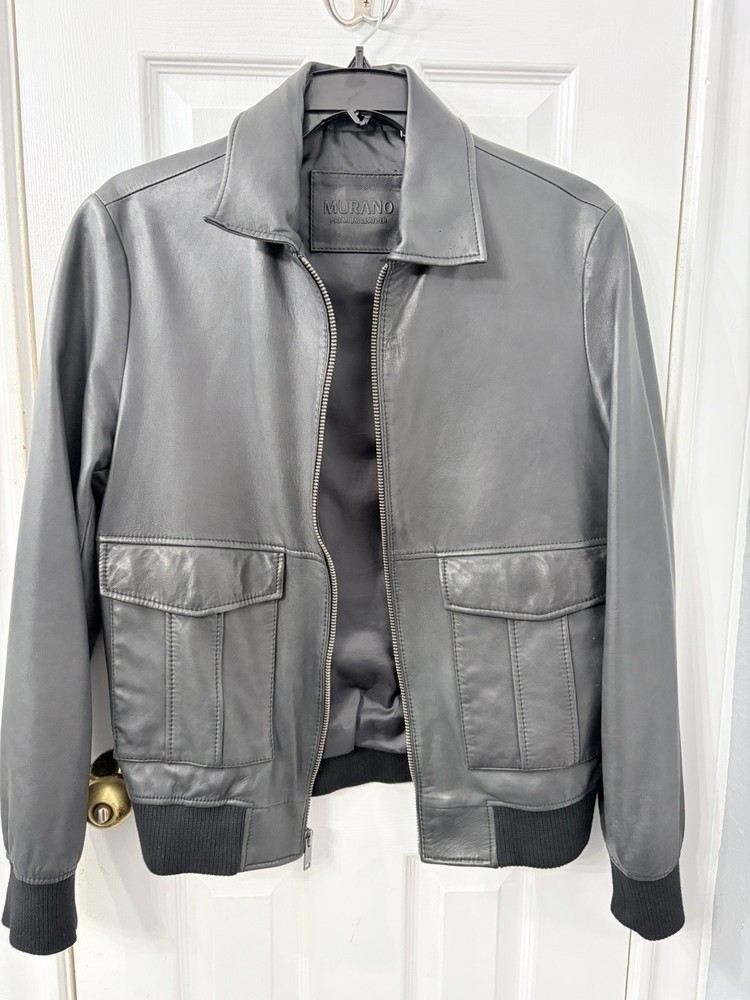 Murano Genuine Lamb Skin Leather Bomber Jacket Size Medium Black Full Zip