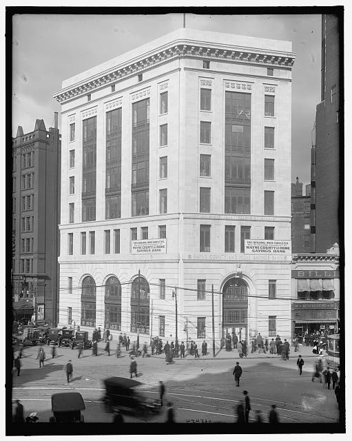Detroit Michigan Wayne County and Home Savings Bank 1900s street view