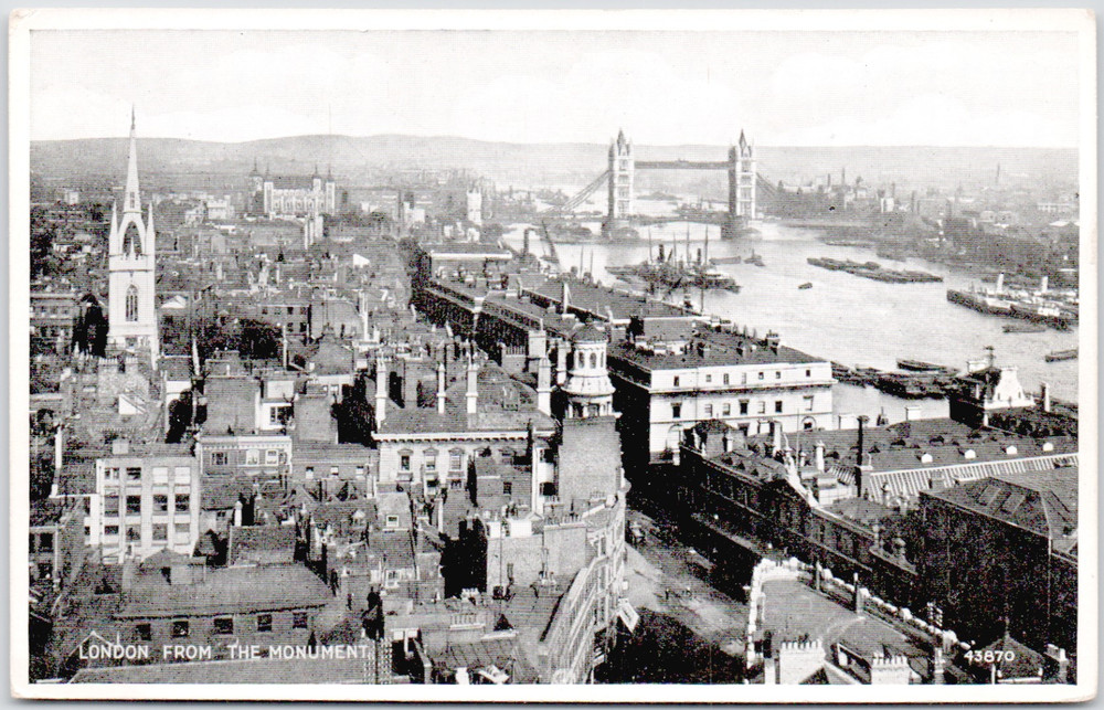 UK England London Monument 1905 Tower Bridge Thames River Cityscape Docks PCard