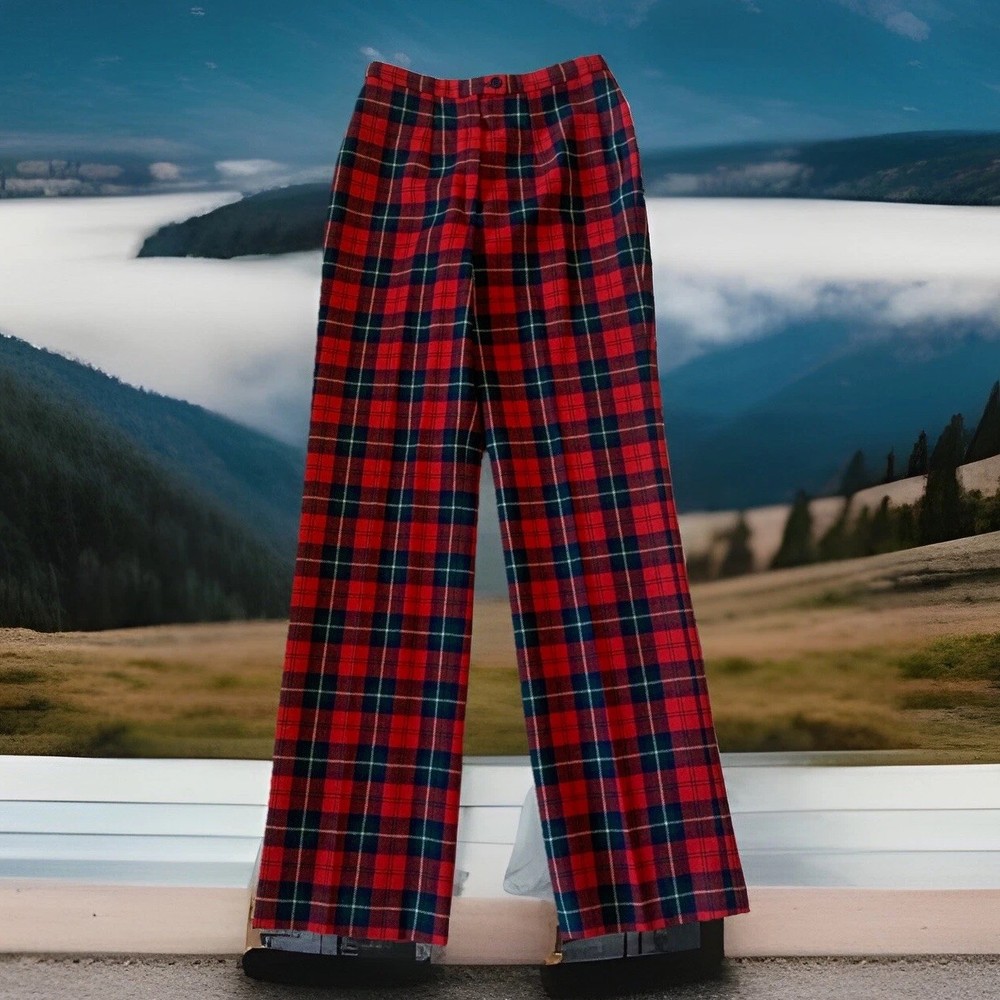 Vintage 70s Pendleton Wool Pants High Waist Plaid Slacks Flat Front size 8