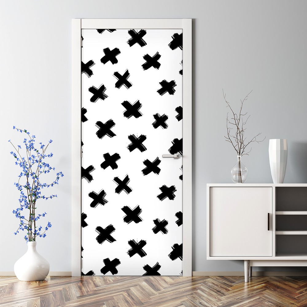 Minimalistic black and white X brush strokes adhesive door sticker