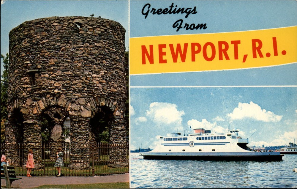 Greetings from Newport Rhode Island RI ~ Old Stone Mill ~ Jamestown ferry boat