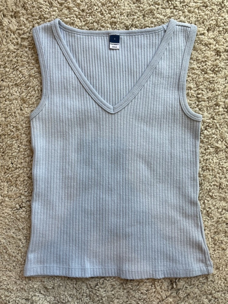 Old Navy Light Blue Ribbed V-Neck Tank Top Size S