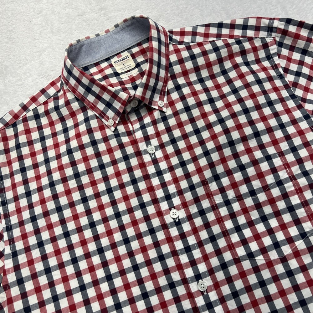 Bonobos Slim Fit Button Down Long Sleeve Shirt Men L Red Blue White Check