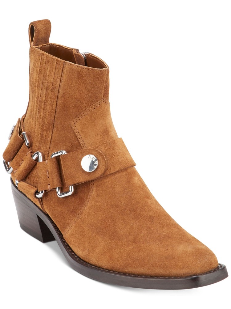 DKNY Womens Brown Harness Strap Mina Block Heel Leather Booties 7.5 M