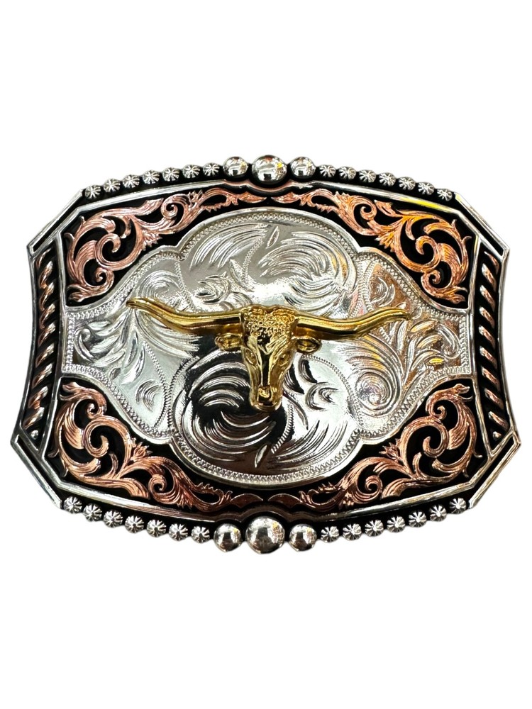 Bull western rodeo long horn cowboy style belt buckle Hebilla Vaquera Con Toro