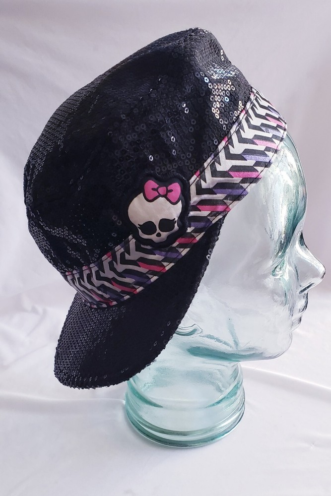 Monster High Black Sequin Satin Youth Spandex One Size Fits Most Hat Cap Stretch