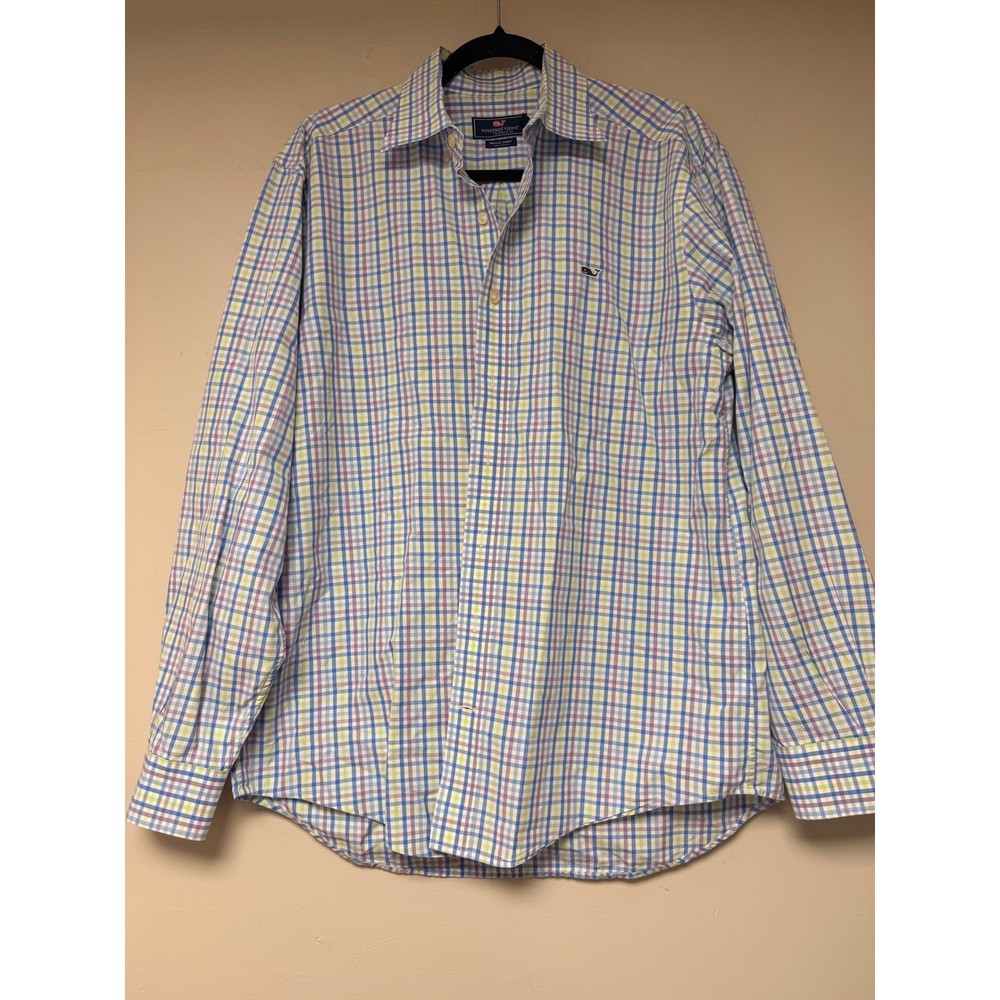 Vineyard Vines Whale Shirt Men's Size M Blue Plaid Long Sleeve Cotton Button